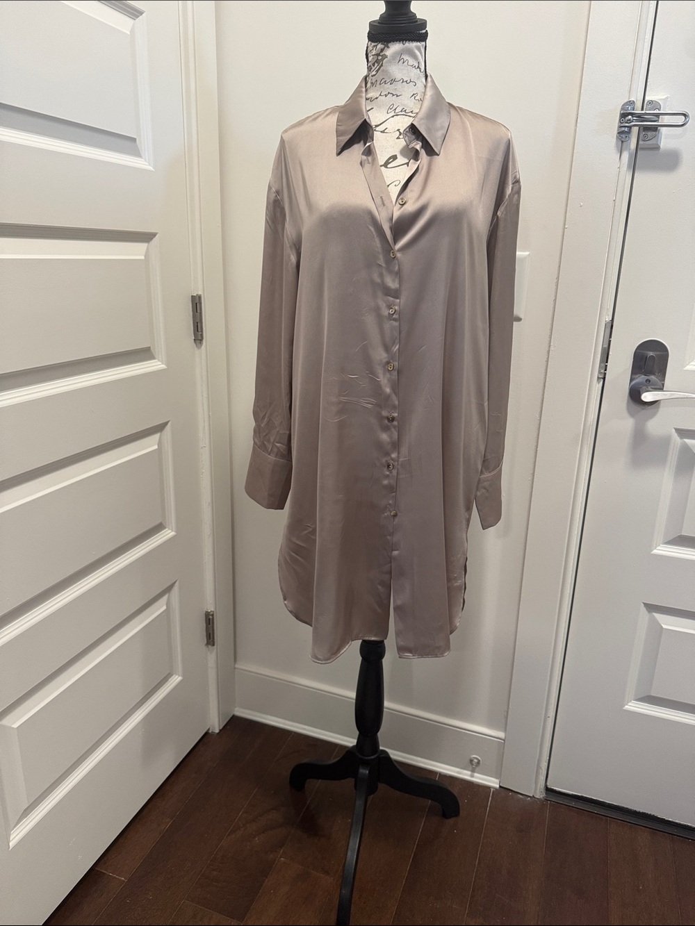 Zara Satin Shirt Dress in Taupe